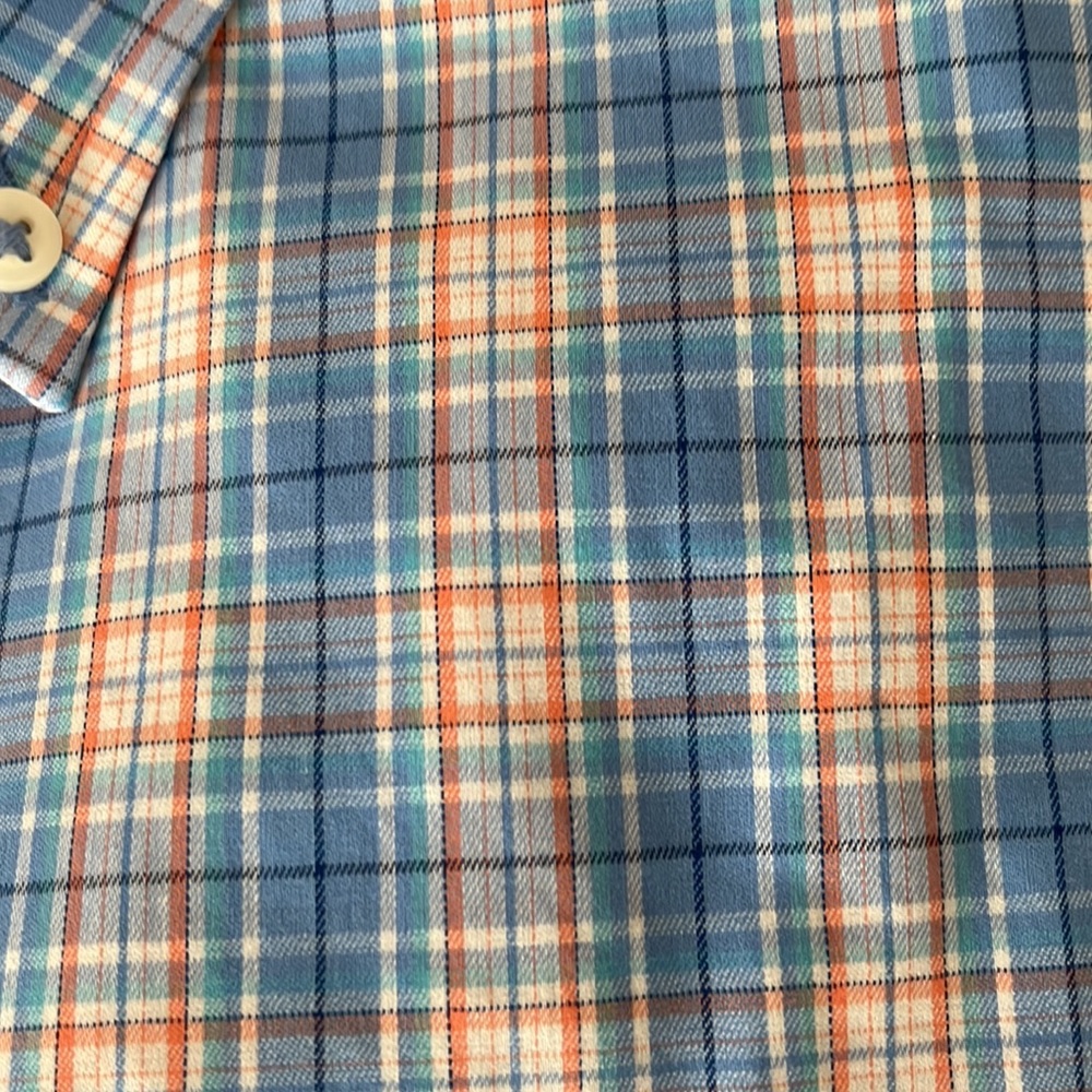 NWT Cremieux Performance (L) Long Sleeved Blues/White/Orange Plaid Button Down - Picture 2 of 4